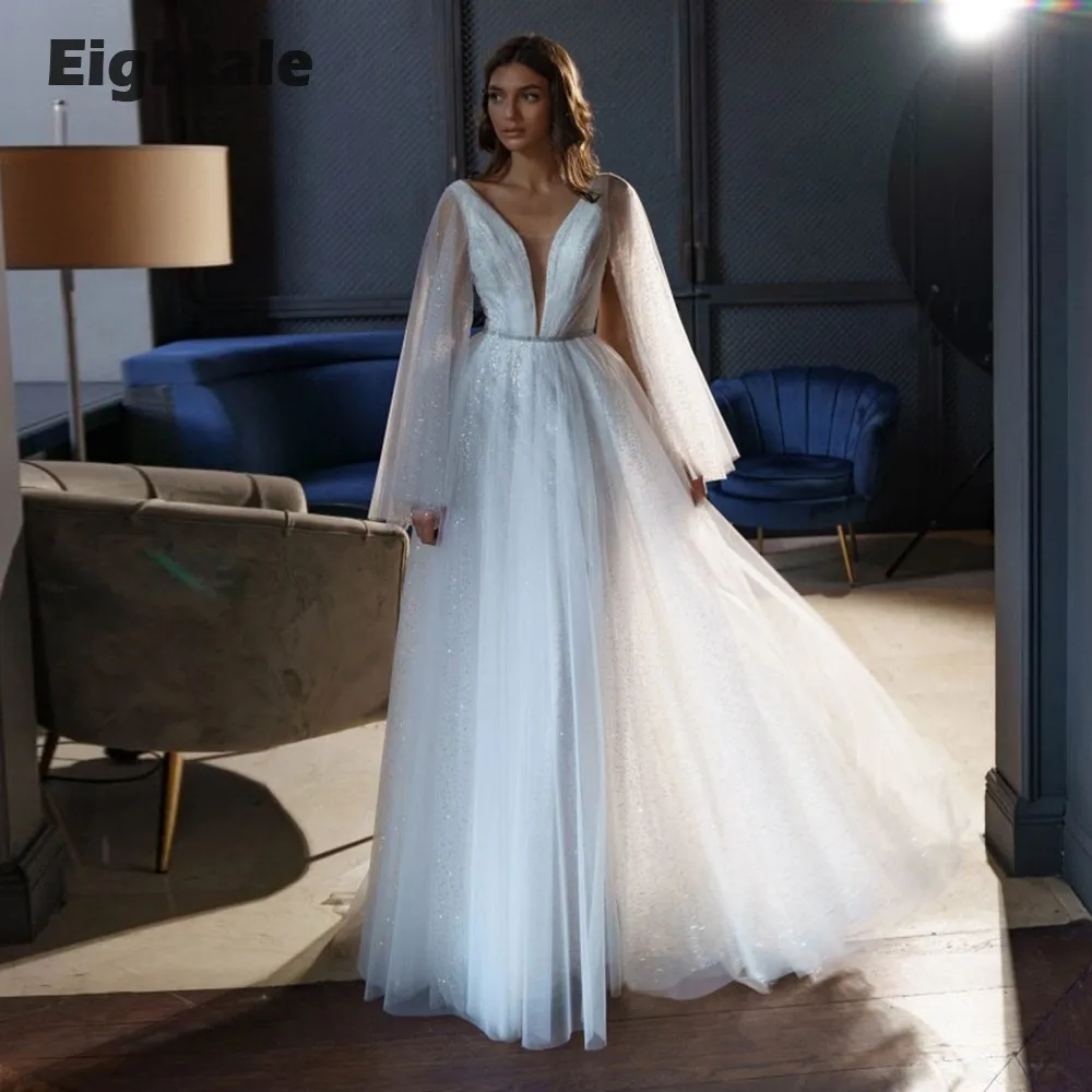 Eightale Glitter Wedding Dresses for Women 2023 Bride V-Neck A-Line Tulle Long Sleeves Vintage Bridal Gowns vestido de noiva
Eightale Glitter Wedding Dresses for Women 2023 Bride V-Neck A-Line Tulle Long Sleeves Vintage Bridal Gowns vestido de noiva