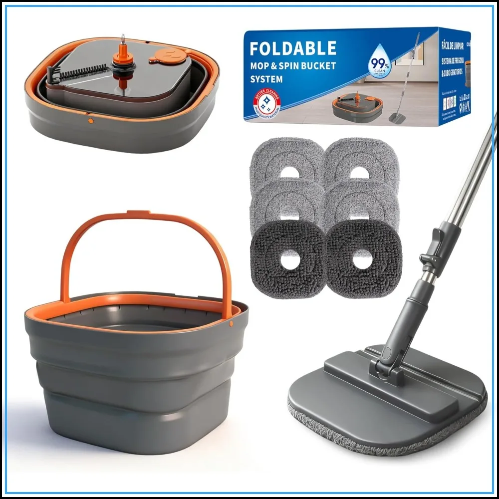 Collapsible Mop and Bucket Set, Spin Mop with Separate Dirty and Clean Water, 6 Replaceable Pads, Foldable Handle, Deep Cleaning Mop for Household Floor
Collapsible Mop and Bucket Set, Spin Mop with Separate Dirty and Clean Water, 6 Replaceable Pads, Foldable Handle, Deep Cleaning Mop for Household Floor
