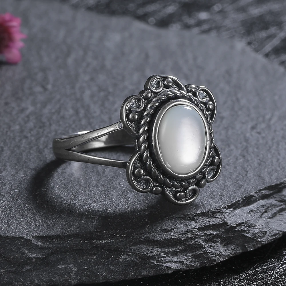 925 Sterling Silver Jewelry Ring Natural Abalone White Shellfish Stone Vintage Ring For Women Party Gifts
925 Sterling Silver Jewelry Ring Natural Abalone White Shellfish Stone Vintage Ring For Women Party Gifts