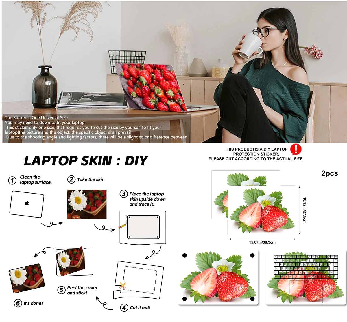 Cottage Core Home Kitchen Style Strawberry Laptop Skin, Fresh Garden Berry DIY Waterproof Notebook Protector Sticker
Cottage Core Home Kitchen Style Strawberry Laptop Skin, Fresh Garden Berry DIY Waterproof Notebook Protector Sticker
