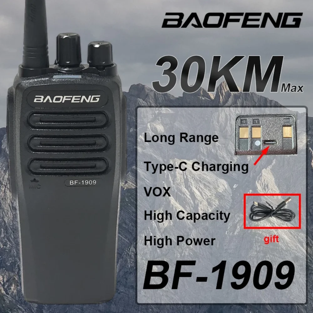 BaoFeng BF-1909 High Power Walkie Talkie 30KM Long Range Two Way Radio Type C Charging VOX Sound Quality Clear Upgrade BF-888S
BaoFeng BF-1909 High Power Walkie Talkie 30KM Long Range Two Way Radio Type C Charging VOX Sound Quality Clear Upgrade BF-888S