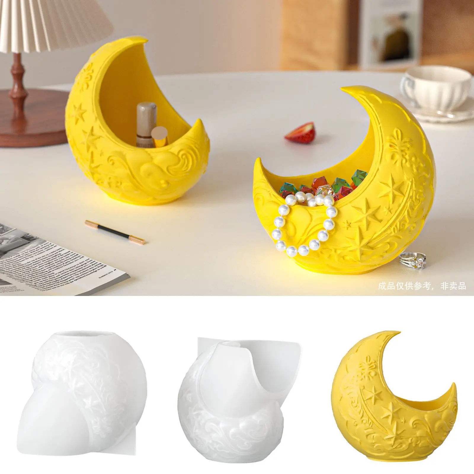 Moon Shape Storage Box Mold Embossed Pattern Silicone Mold for DIY Plaster Gypsum Cement Ring Jewelry Holder Desk Decor
Moon Shape Storage Box Mold Embossed Pattern Silicone Mold for DIY Plaster Gypsum Cement Ring Jewelry Holder Desk Decor