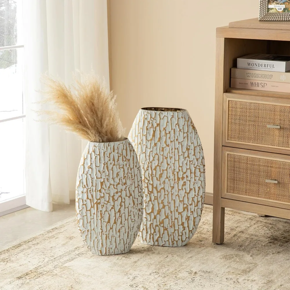 Floor Metal Vase Decor Set of 2 Metal Gold & White Oval Textured Floor Vase for Faux Artificial Flower
Floor Metal Vase Decor Set of 2 Metal Gold & White Oval Textured Floor Vase for Faux Artificial Flower