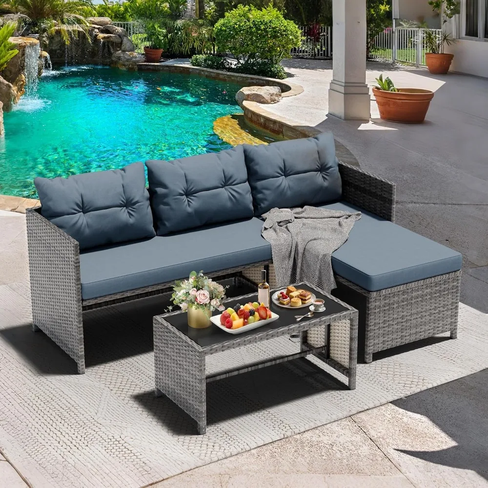 Outdoor Patio Furniture, 3-Piece Waterproof Outdoor Sectional Sofa All-Weather L Shaped Patio Couch with Cushion Glass Table fo
Outdoor Patio Furniture, 3-Piece Waterproof Outdoor Sectional Sofa All-Weather L Shaped Patio Couch with Cushion Glass Table fo