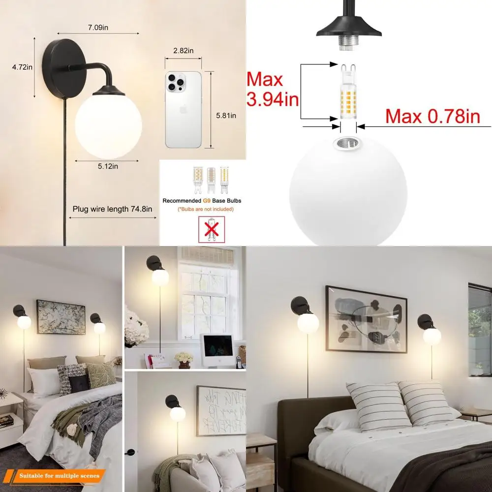 Set of 2 Mid-Century Plug-In Wall Sconces with On/Off Switch, Art Deco Style, White Glass Shade for Home
Set of 2 Mid-Century Plug-In Wall Sconces with On/Off Switch, Art Deco Style, White Glass Shade for Home