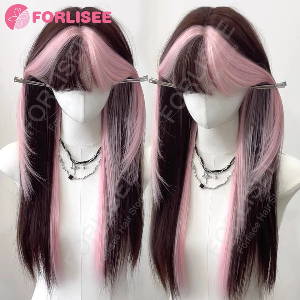FORLISEE Black Pink Long Straight Synthetic Wig With Bangs Heat Resistant Fiber Wig For Women Daily Party Cosplay Halloween Wig
FORLISEE Black Pink Long Straight Synthetic Wig With Bangs Heat Resistant Fiber Wig For Women Daily Party Cosplay Halloween Wig