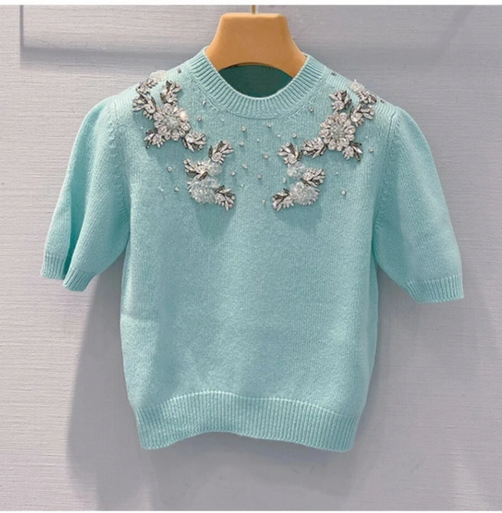Spring Autumn Brand New Designer Chic Diamonds Short-sleeves Sweater Women Sweet Knitted T-shirt C642
Spring Autumn Brand New Designer Chic Diamonds Short-sleeves Sweater Women Sweet Knitted T-shirt C642
