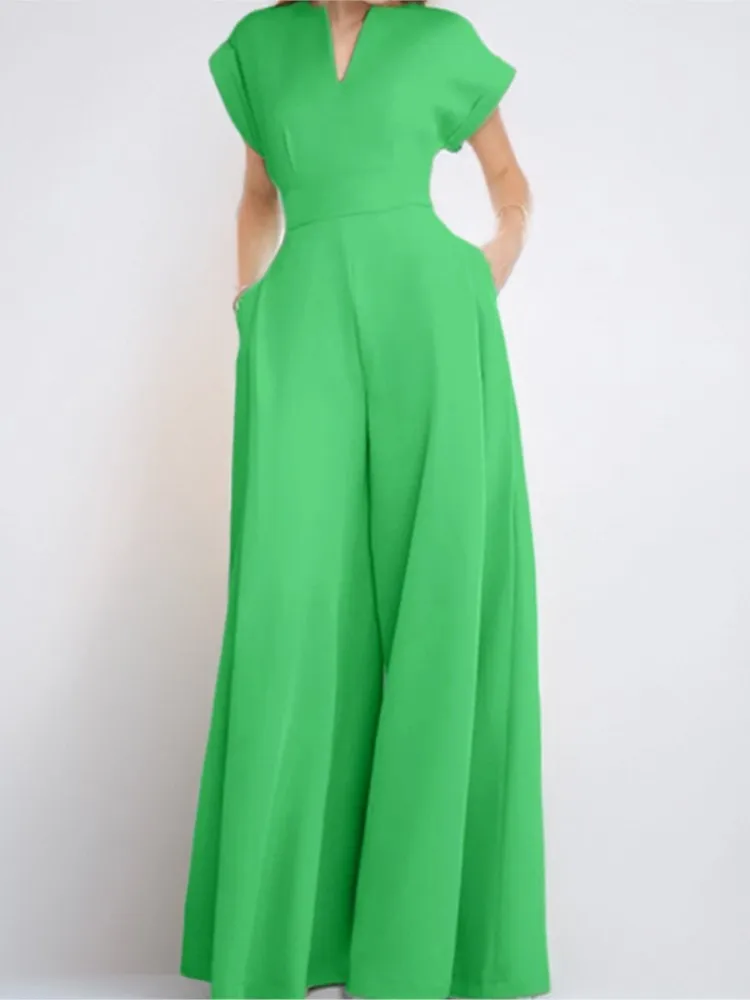 Новый женский комбинезон на весну-лето: однотонный, с высокой талией, сексуальный V-образный вырез, короткий рукав, для офиса, с широкими штанинами, элегантный комбинезон
Новый женский комбинезон на весну-лето: однотонный, с высокой талией, сексуальный V-образный вырез, короткий рукав, для офиса, с широкими штанинами, элегантный комбинезон