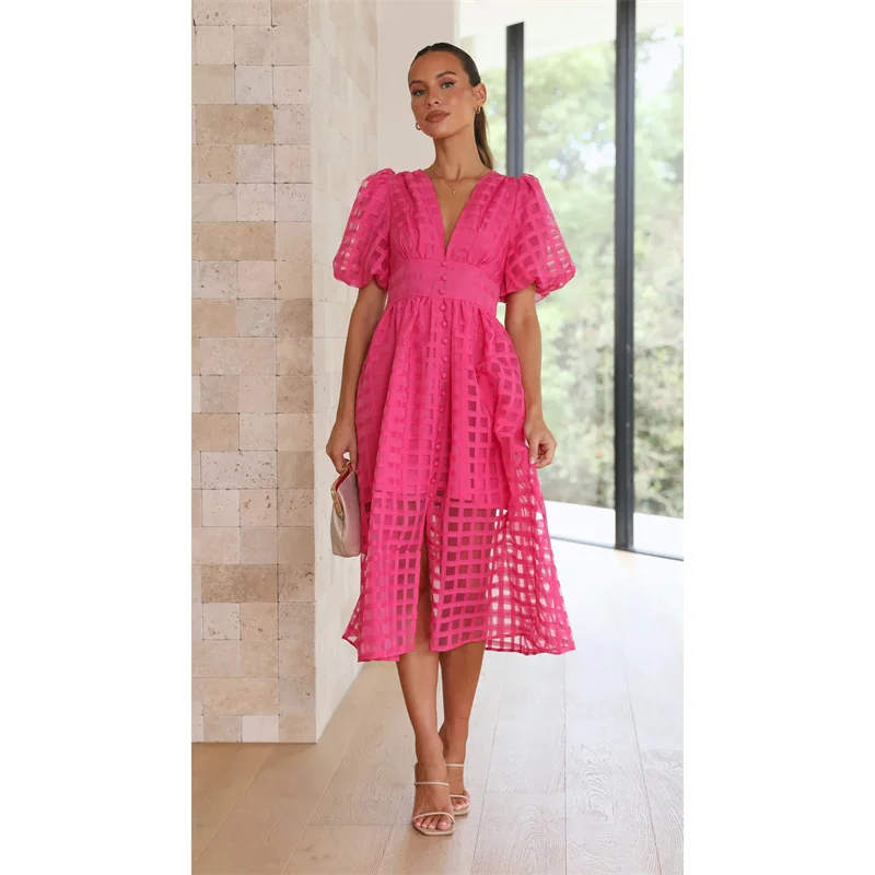 Fashion See-through Lantern Short Sleeve Dress Women's Casual Party Dressy Female 2023 Summer Solid Color High Waist A-line Gown
Fashion See-through Lantern Short Sleeve Dress Women's Casual Party Dressy Female 2023 Summer Solid Color High Waist A-line Gown
