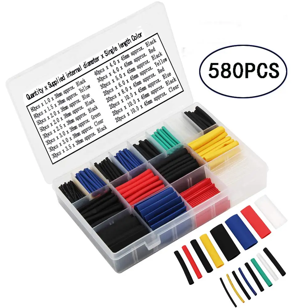 580 шт. 2:1 комплект термоусадочных трубок, 6 цветов, 11 размеров, различные трубки-оболочки, комплект кабельных проводов для DIY
580 шт. 2:1 комплект термоусадочных трубок, 6 цветов, 11 размеров, различные трубки-оболочки, комплект кабельных проводов для DIY