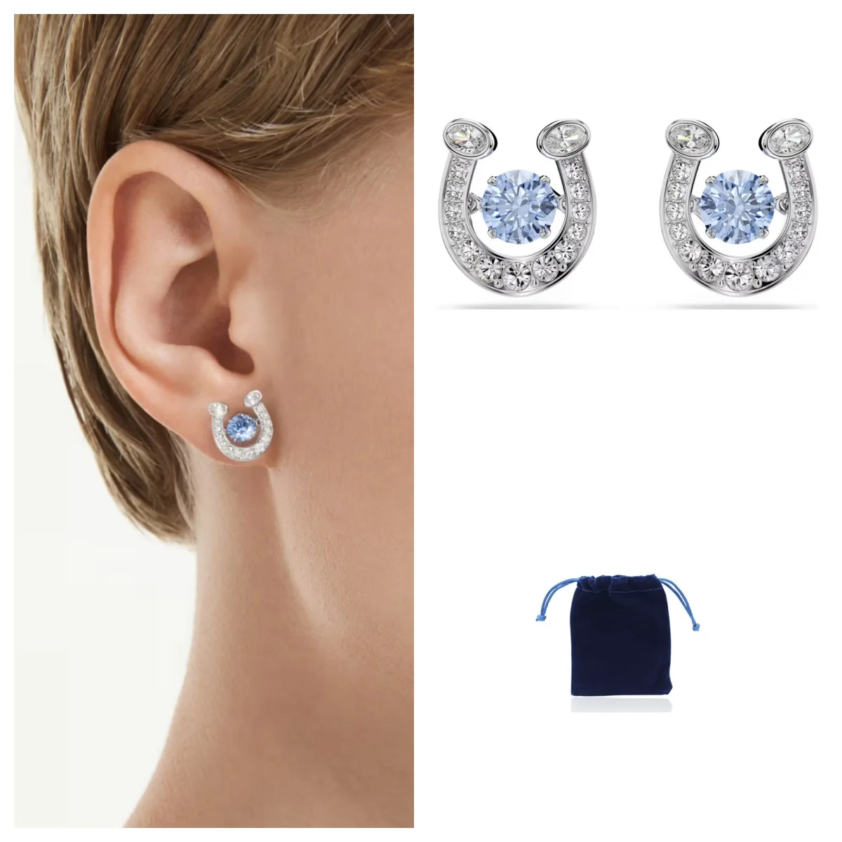 Symbolica stud earrings Round cut, Pavé, Horse shoe, Blue, Rhodium plated
Symbolica stud earrings Round cut, Pavé, Horse shoe, Blue, Rhodium plated