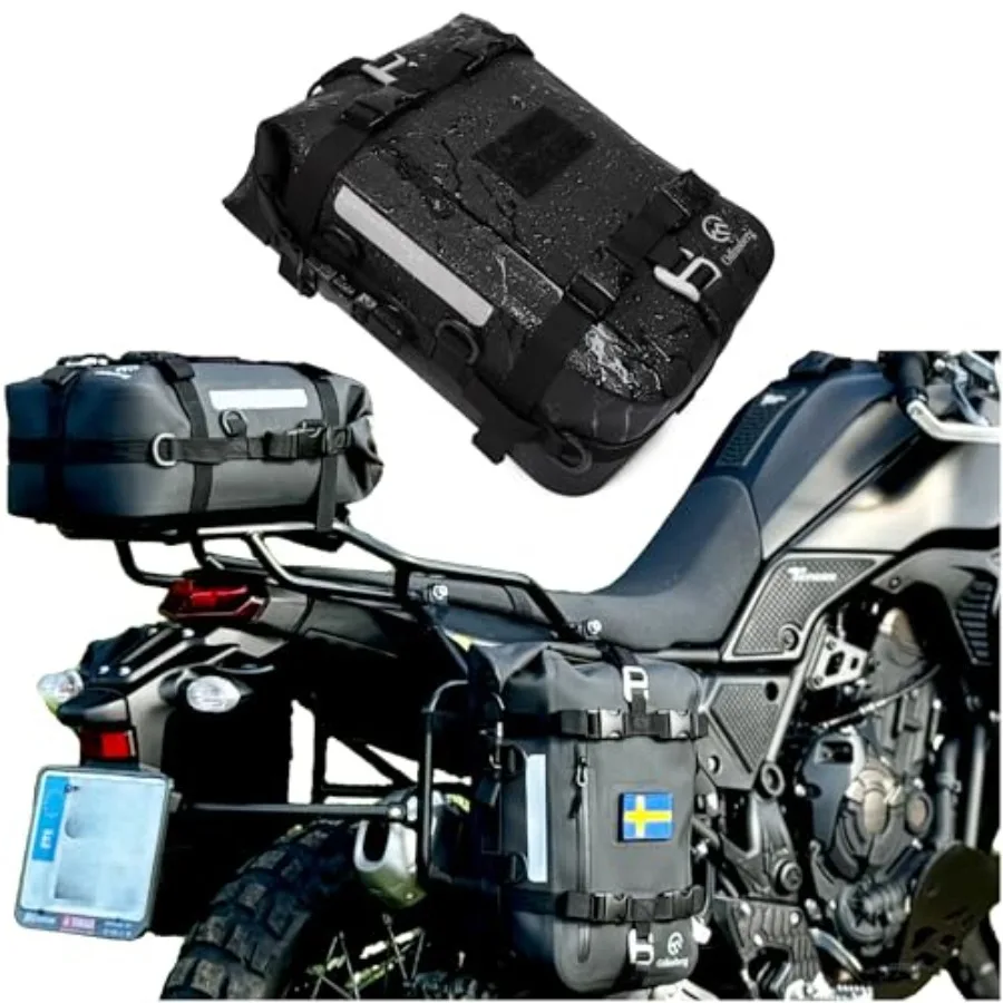 Dual Sport Motorcycle Tail Bag for rear seat use, waterproof black nylon panniers with dry bag functionality, durable and weath
Dual Sport Motorcycle Tail Bag for rear seat use, waterproof black nylon panniers with dry bag functionality, durable and weath