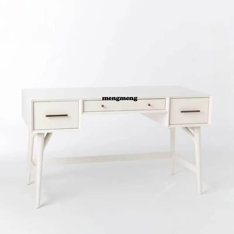 Pastoral Mediterranean British style white three-draw desk Business computer desk
Pastoral Mediterranean British style white three-draw desk Business computer desk