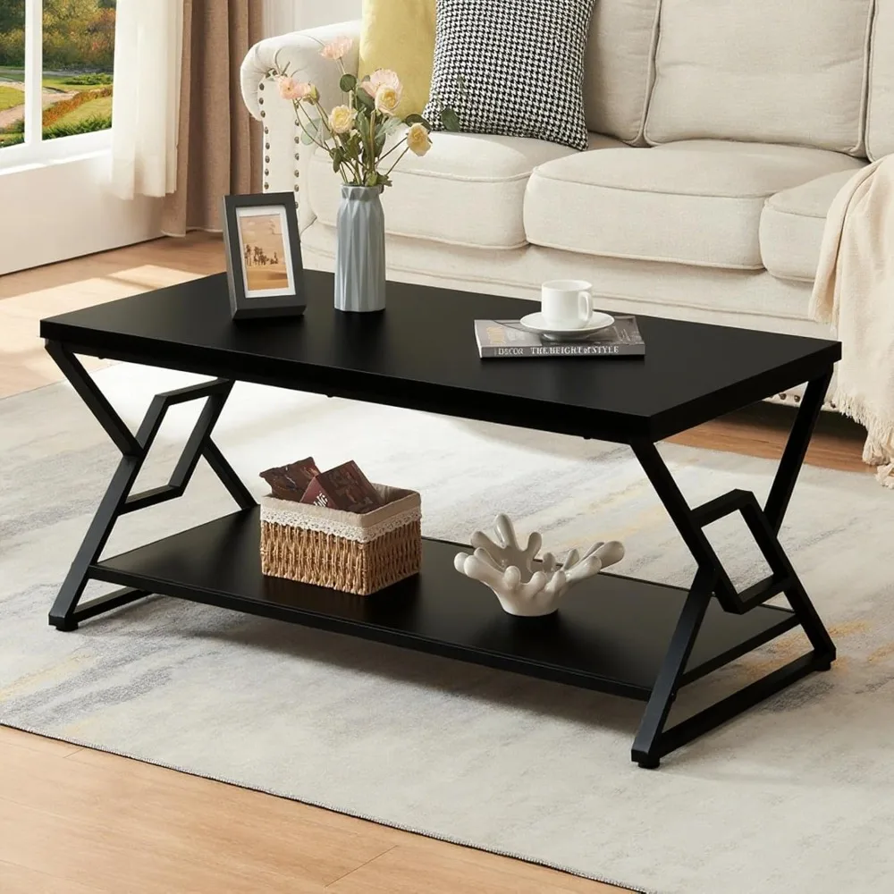 Coffee Table, Rustic Rectangle Coffee Table with 2-Tier Storage, Engineered Wood Center Table with Open Shelves, Minima
Coffee Table, Rustic Rectangle Coffee Table with 2-Tier Storage, Engineered Wood Center Table with Open Shelves, Minima