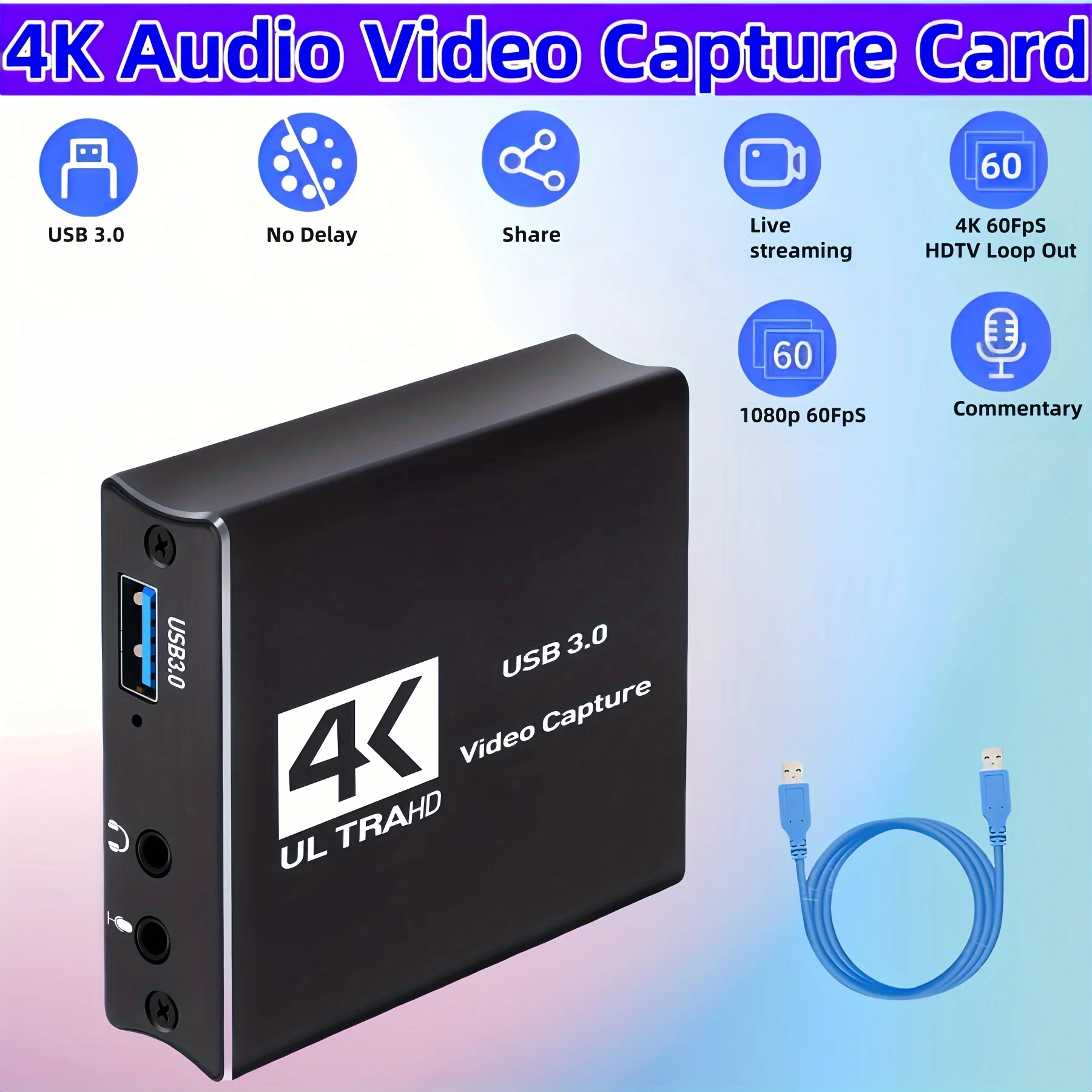 USB3.0 Video Capture HDMI Card Box 4k 60hz HDMI USB Video Board Grabber Card с петлей для прямой трансляции для Ps5 Xbox PC
USB3.0 Video Capture HDMI Card Box 4k 60hz HDMI USB Video Board Grabber Card с петлей для прямой трансляции для Ps5 Xbox PC