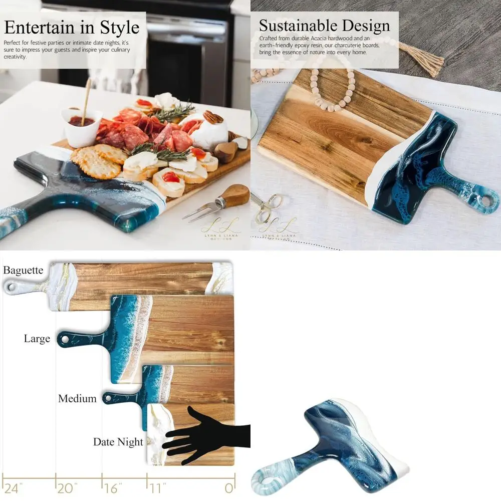 Elegant Acacia Wooden Resin Cheese Board | 8x16 Inches | Navy & White Metallic Luxury Charcuterie Serving Board | Handcrafted Cu
Elegant Acacia Wooden Resin Cheese Board | 8x16 Inches | Navy & White Metallic Luxury Charcuterie Serving Board | Handcrafted Cu