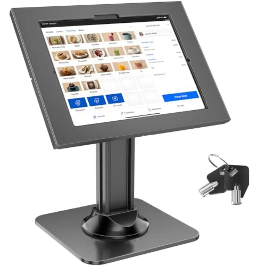 Retail business POS iPad kiosk stand: heavy-duty steel, black, anti-theft security mount with 360 swivel and 75 tilt
Retail business POS iPad kiosk stand: heavy-duty steel, black, anti-theft security mount with 360 swivel and 75 tilt