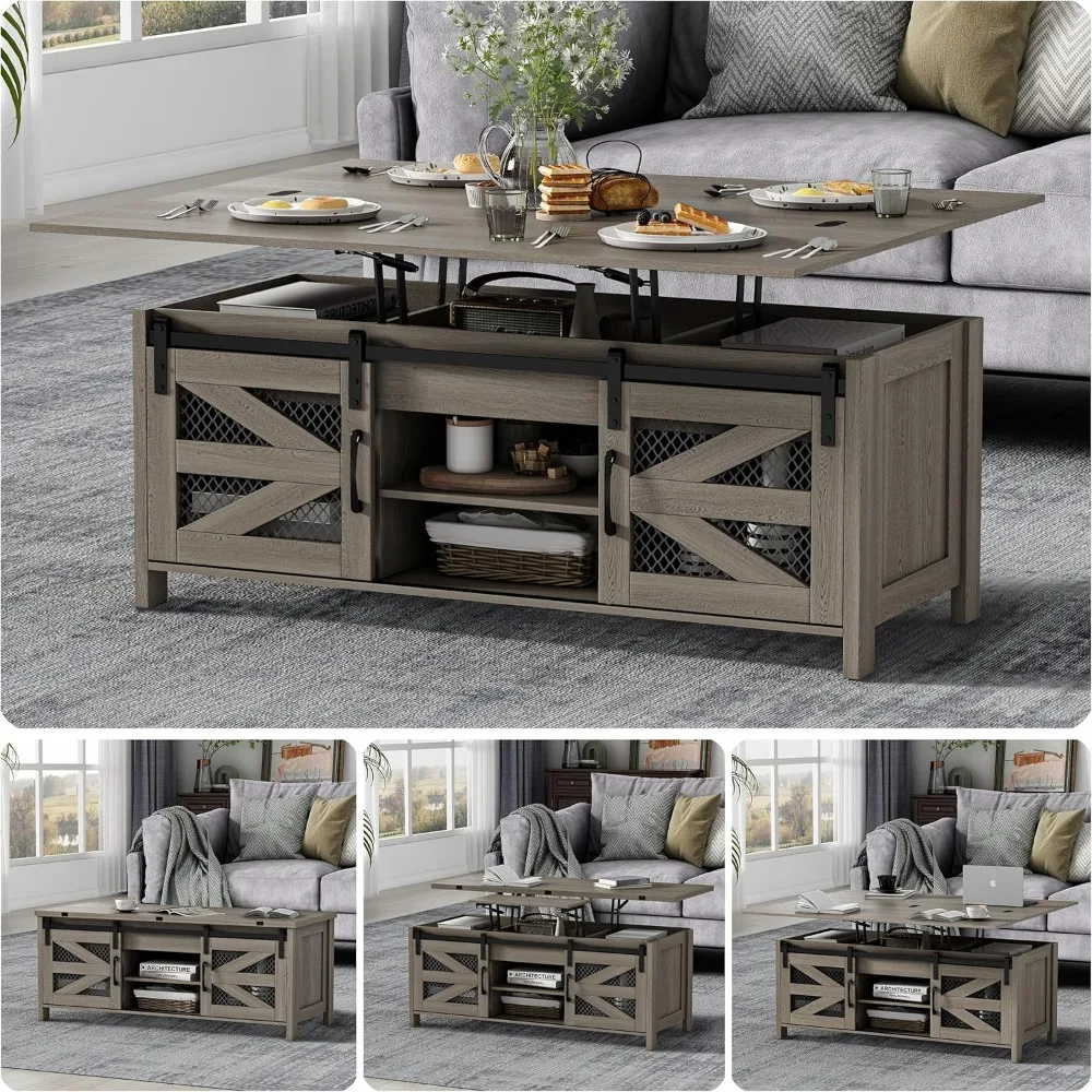 47.2" Lift Top Coffee Table, 4 in 1 Farmhouse Coffee Table with Sliding Barn Doors, Coffee Tables for Living Room, Dining Room
47.2" Lift Top Coffee Table, 4 in 1 Farmhouse Coffee Table with Sliding Barn Doors, Coffee Tables for Living Room, Dining Room