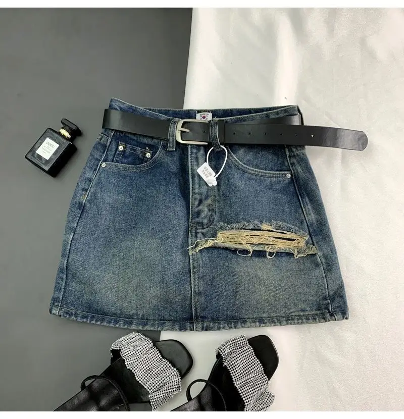 New Distressed Denim Short Skirt Women's 2023 Summer High Waist A-line Wrapped Hip Skirt Trend skirt
New Distressed Denim Short Skirt Women's 2023 Summer High Waist A-line Wrapped Hip Skirt Trend skirt
