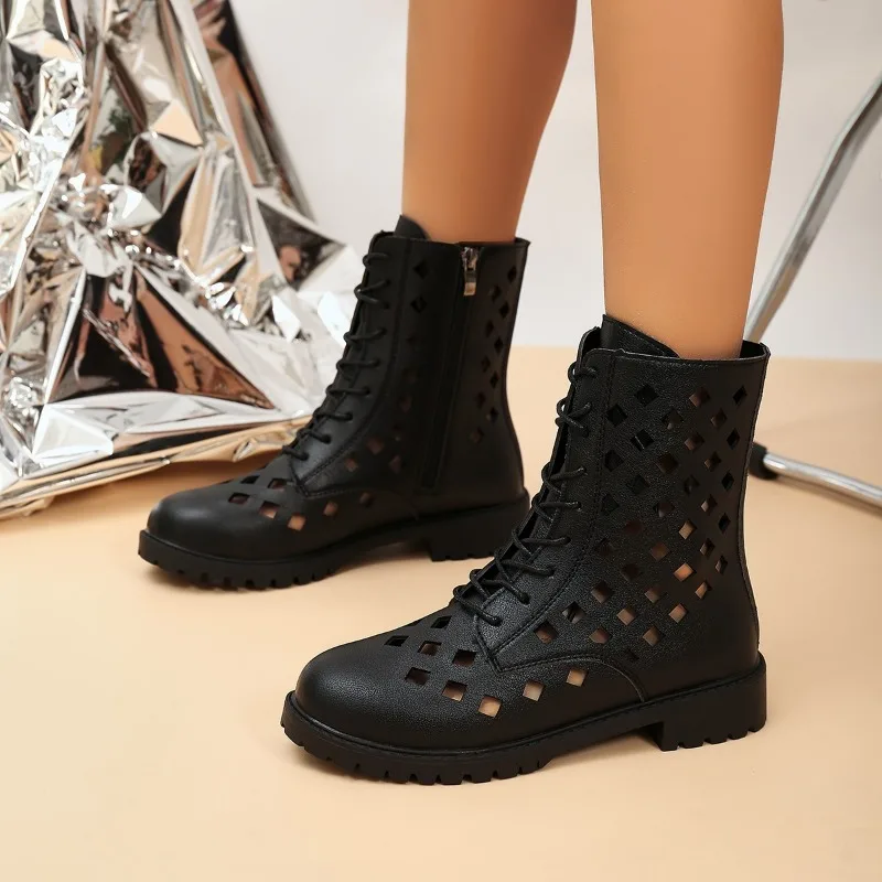 Summer Female Shoes Thin Short Boots Locomotive Mesh Boots Hollowed Out Cowhide Leather Boots Female
Summer Female Shoes Thin Short Boots Locomotive Mesh Boots Hollowed Out Cowhide Leather Boots Female