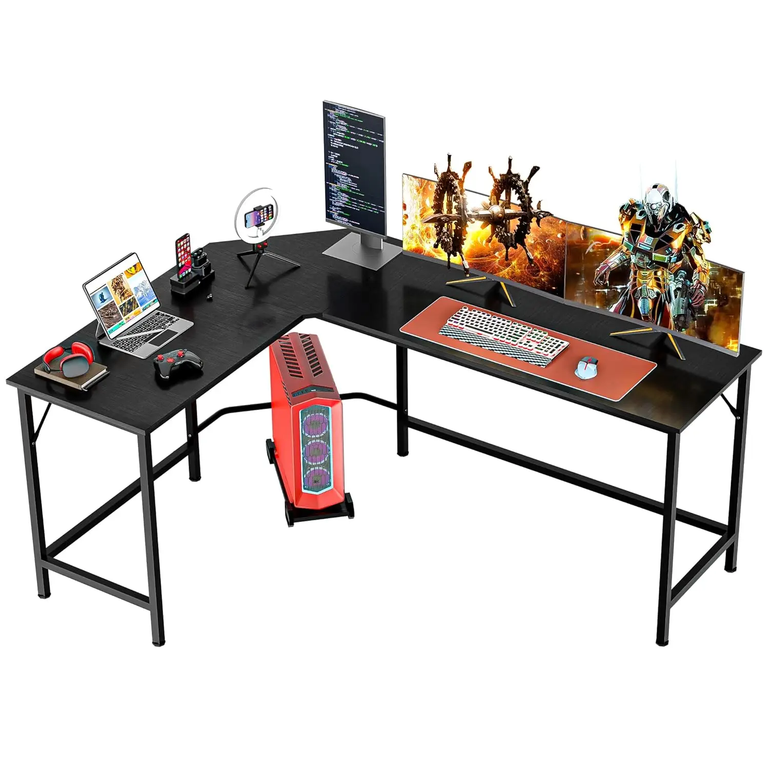 66"L Shaped Gaming Computer Desk with CPU Stand & Foot Rest, Home Office Study Workstation, Black, Customized
66"L Shaped Gaming Computer Desk with CPU Stand & Foot Rest, Home Office Study Workstation, Black, Customized