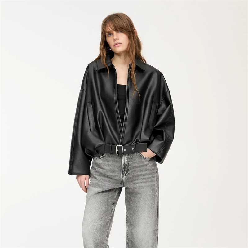 Spring Bomber Jackets Retro Casual Artificial Leather Jacket European American Style Women's Imitation Leather Streetwear Coats
Spring Bomber Jackets Retro Casual Artificial Leather Jacket European American Style Women's Imitation Leather Streetwear Coats