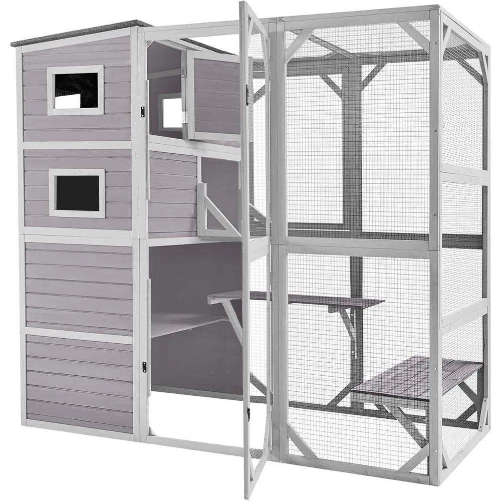 76.8 Inches Large Wood Catio, Catio Outdoor Cat Enclosure Large Walk in Cat Cage with 3 Platforms and 2 Resting Houses
76.8 Inches Large Wood Catio, Catio Outdoor Cat Enclosure Large Walk in Cat Cage with 3 Platforms and 2 Resting Houses