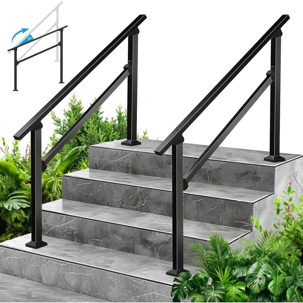 Outdoor Handrails or 4 Steps - Black Stair Railing Kit, Suitable for Exterior, Deck, Porch, and Garden, Complete Installation In
Outdoor Handrails or 4 Steps - Black Stair Railing Kit, Suitable for Exterior, Deck, Porch, and Garden, Complete Installation In