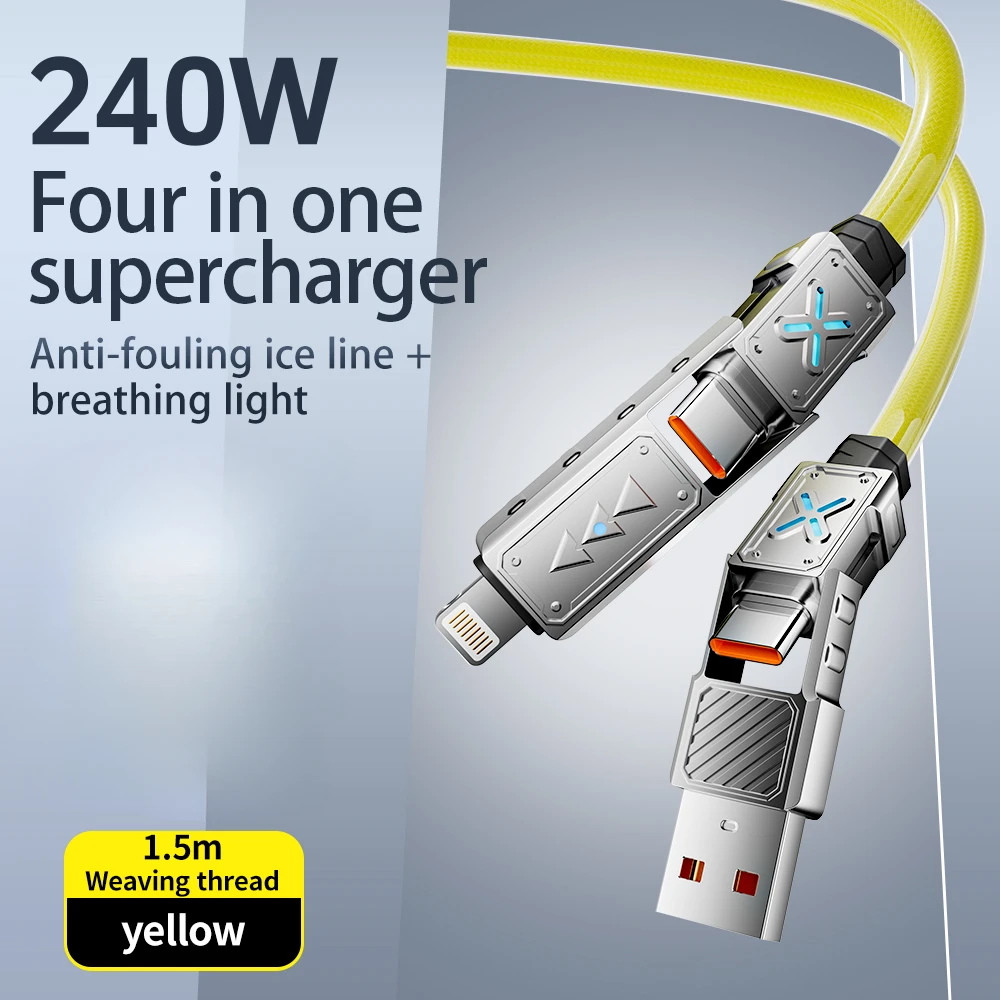 240W 4-in-1 Super Fast Charging Data Cable USB-C To Type-C Zinc Alloy Cable For Iphone Samsung Huawei Xiaomi Multi Port Multiple
240W 4-in-1 Super Fast Charging Data Cable USB-C To Type-C Zinc Alloy Cable For Iphone Samsung Huawei Xiaomi Multi Port Multiple