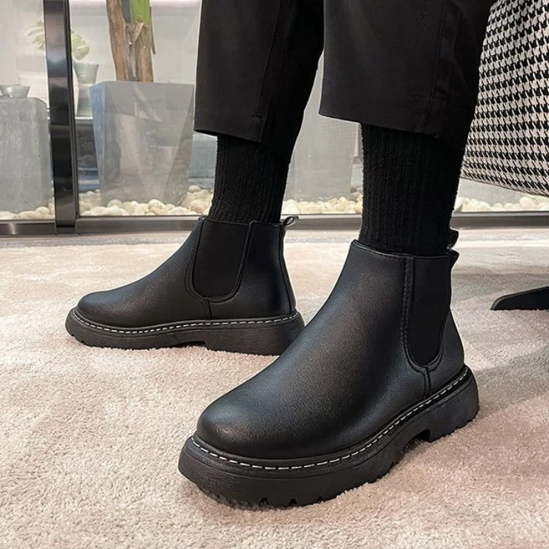 Trendy Men's High Top Chelsea Boots British Style Fleece Lined Workwear Boots Winter Mid Top Leather Shoes for Men
Trendy Men's High Top Chelsea Boots British Style Fleece Lined Workwear Boots Winter Mid Top Leather Shoes for Men