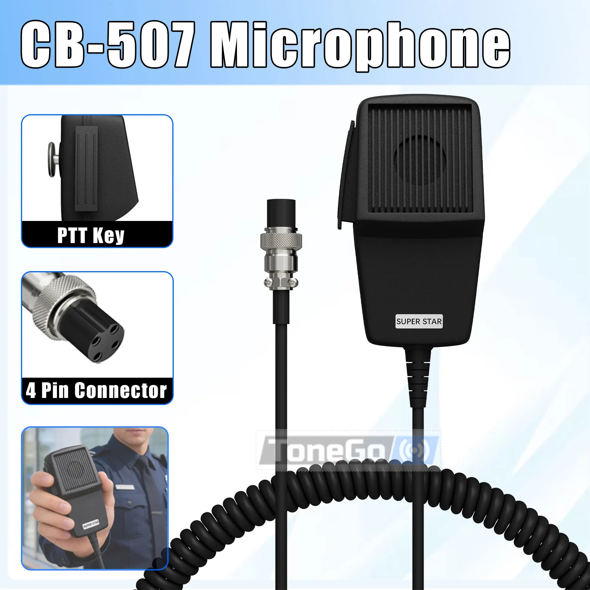 CB-507 Microphone 4 Pin Connector PTT For Cobra PR240 PR245 PR375 PR350 Galaxy Uniden Car CB Mobile Radio Speaker Mic Accessory
CB-507 Microphone 4 Pin Connector PTT For Cobra PR240 PR245 PR375 PR350 Galaxy Uniden Car CB Mobile Radio Speaker Mic Accessory