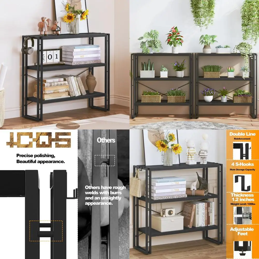 Industrial Style 3-Tier Black Metal Frame Bookshelf, Open Horizontal Shelving Unit
Industrial Style 3-Tier Black Metal Frame Bookshelf, Open Horizontal Shelving Unit