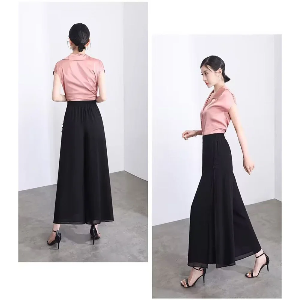 Chiffon Side Slit Trousers Chinese Style Pants Regular Length Trousers Slightly Elastic Fit Solid Color Design
Chiffon Side Slit Trousers Chinese Style Pants Regular Length Trousers Slightly Elastic Fit Solid Color Design
