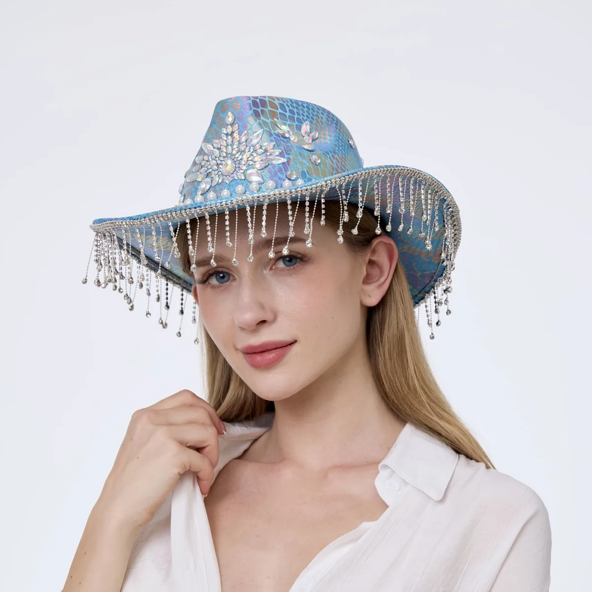 HongLuan Western Blue Роскошная ковбойская шляпа со стразами для женщин для костюма пастушки, ковбойские шляпы для женщин и ковбойские аксессуары для мужчин
HongLuan Western Blue Роскошная ковбойская шляпа со стразами для женщин для костюма пастушки, ковбойские шляпы для женщин и ковбойские аксессуары для мужчин