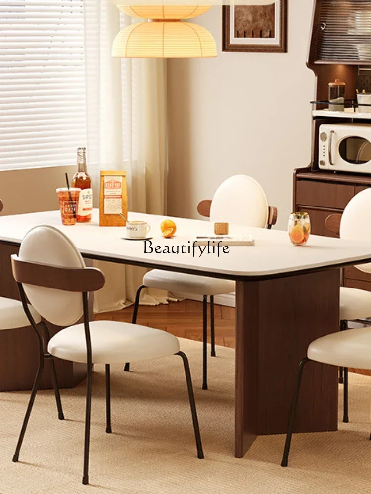 Medieval black walnut rock slab dining table New retro rectangular dining table
Medieval black walnut rock slab dining table New retro rectangular dining table