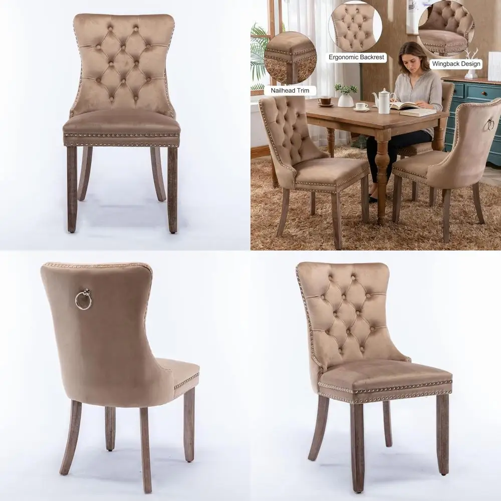 Pair of Velvet Upholstered Dining Chairs with Nailhead Trim, Suitable for Kitchen, Dining Room, Living Room, or Bedroom (Khaki,
Pair of Velvet Upholstered Dining Chairs with Nailhead Trim, Suitable for Kitchen, Dining Room, Living Room, or Bedroom (Khaki,