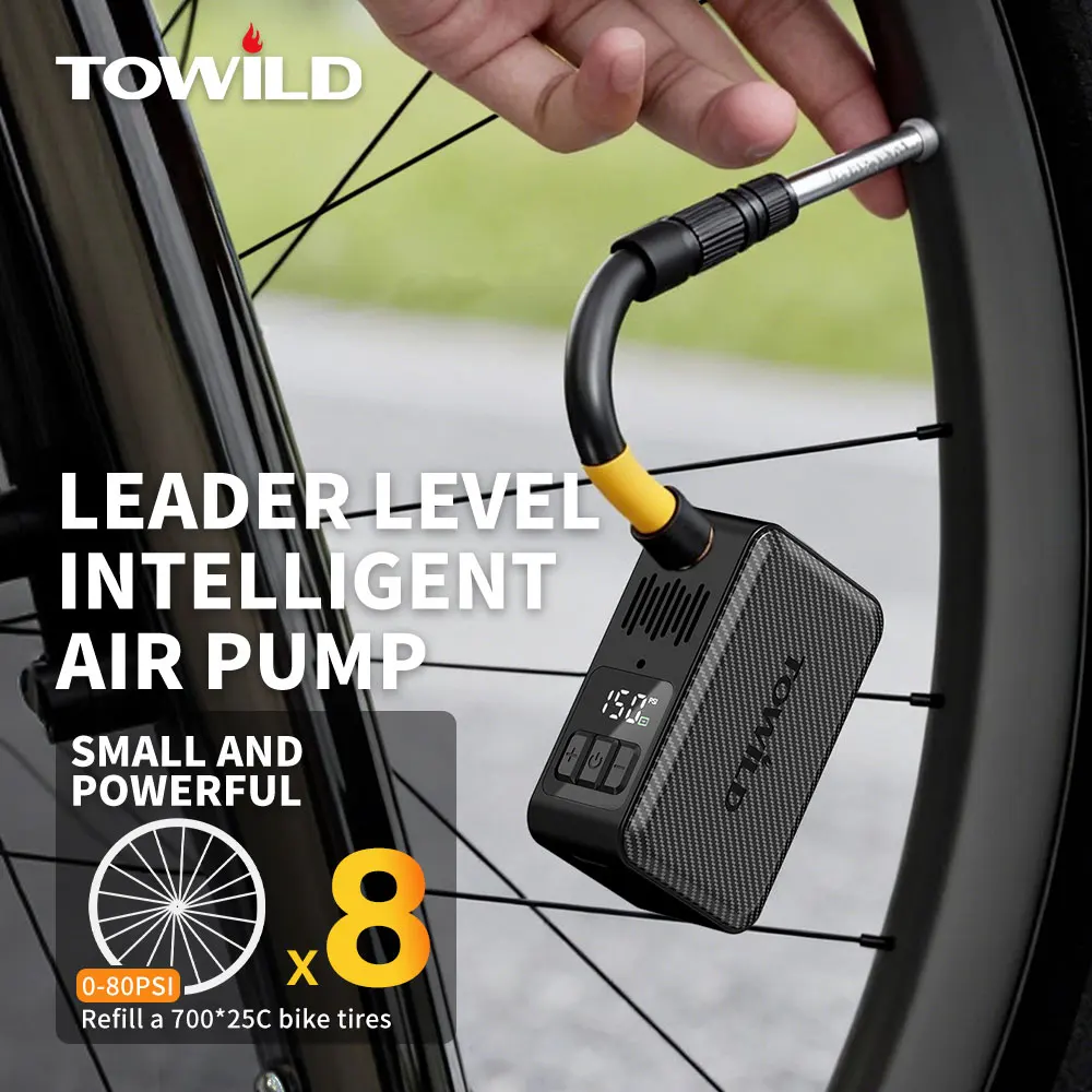 TOWILD A15 Intelligent Bike Air Pump 150PSI High Pressure Mini Portable Electric Pump For AV/FV Tire Inflator Bike Accessories
TOWILD A15 Intelligent Bike Air Pump 150PSI High Pressure Mini Portable Electric Pump For AV/FV Tire Inflator Bike Accessories