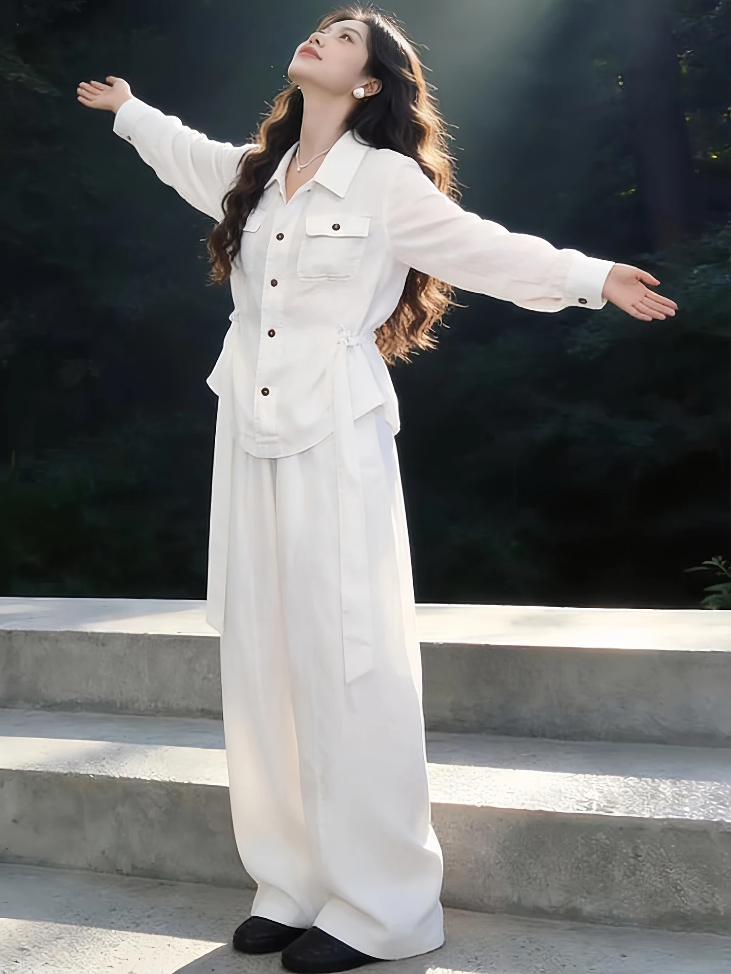 Retro Casual Women's Set Spring Autumn Korean Style Design Waist-Cinching Shirt Wide Leg Pants Two-Piece Suit Fashion Ensemble
Retro Casual Women's Set Spring Autumn Korean Style Design Waist-Cinching Shirt Wide Leg Pants Two-Piece Suit Fashion Ensemble