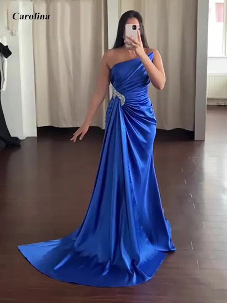 Blue Mermaid Prom Gowns Custom Made Satin Pleated Occasion Dress Sleeveless Strapless Party Vestidos Women Elegant Evening Dress
Blue Mermaid Prom Gowns Custom Made Satin Pleated Occasion Dress Sleeveless Strapless Party Vestidos Women Elegant Evening Dress