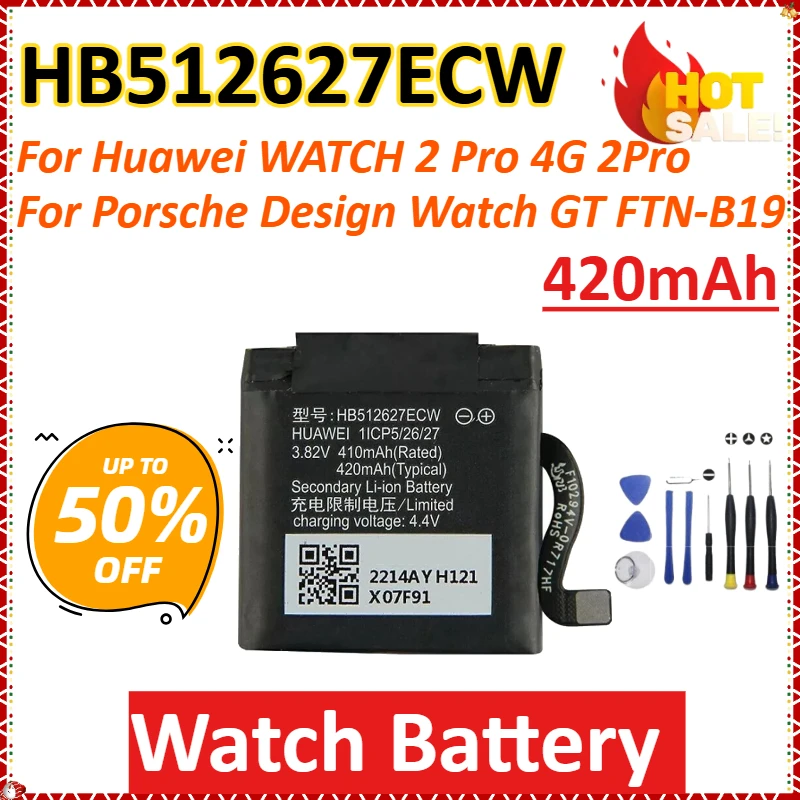 New HB512627ECW 420mAh for Huawei WATCH 2 Pro 4G 2Pro for Porsche Design Watch GT FTN-B19 High-Capacity Watch Battery + Tool 
New HB512627ECW 420mAh for Huawei WATCH 2 Pro 4G 2Pro for Porsche Design Watch GT FTN-B19 High-Capacity Watch Battery + Tool