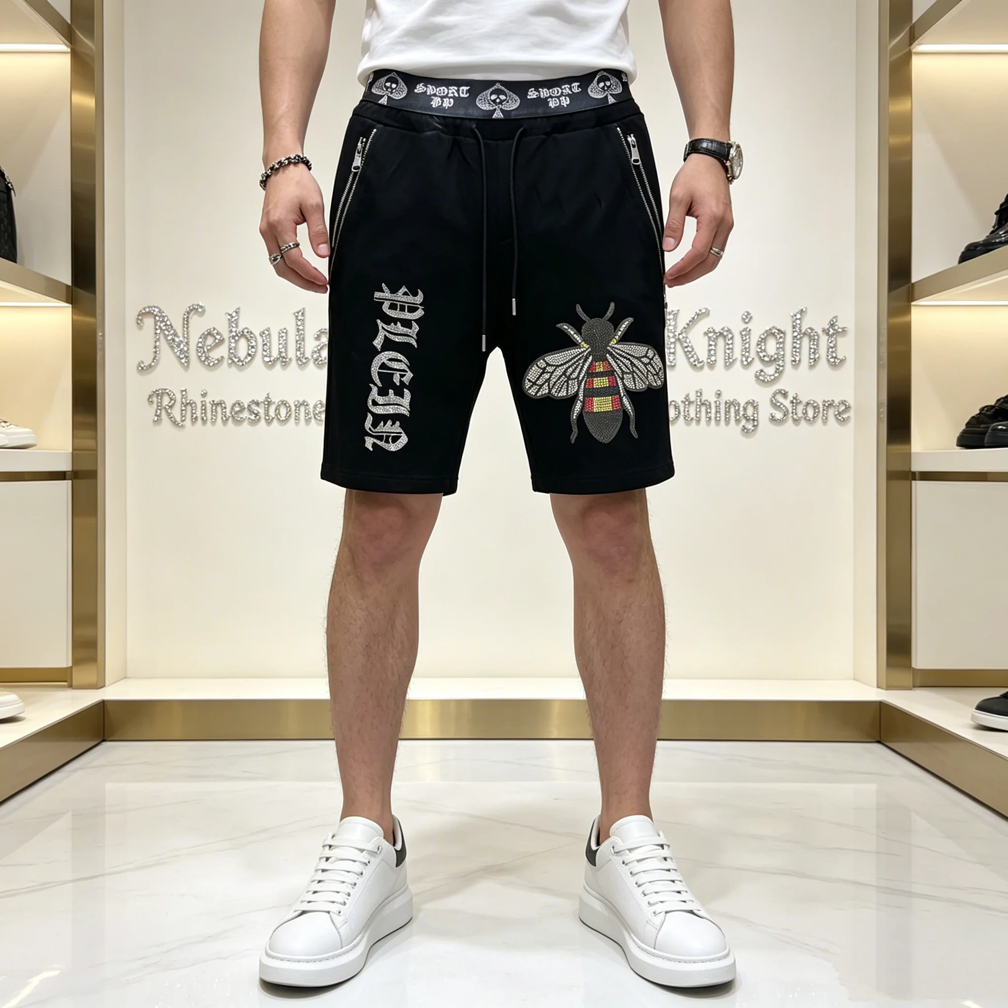 Summer Male Rhinestone Sports Shorts Adjustable Drawstring Waist Zipper Pocket Casual Running Fitness Beach Casual Shorts
Summer Male Rhinestone Sports Shorts Adjustable Drawstring Waist Zipper Pocket Casual Running Fitness Beach Casual Shorts