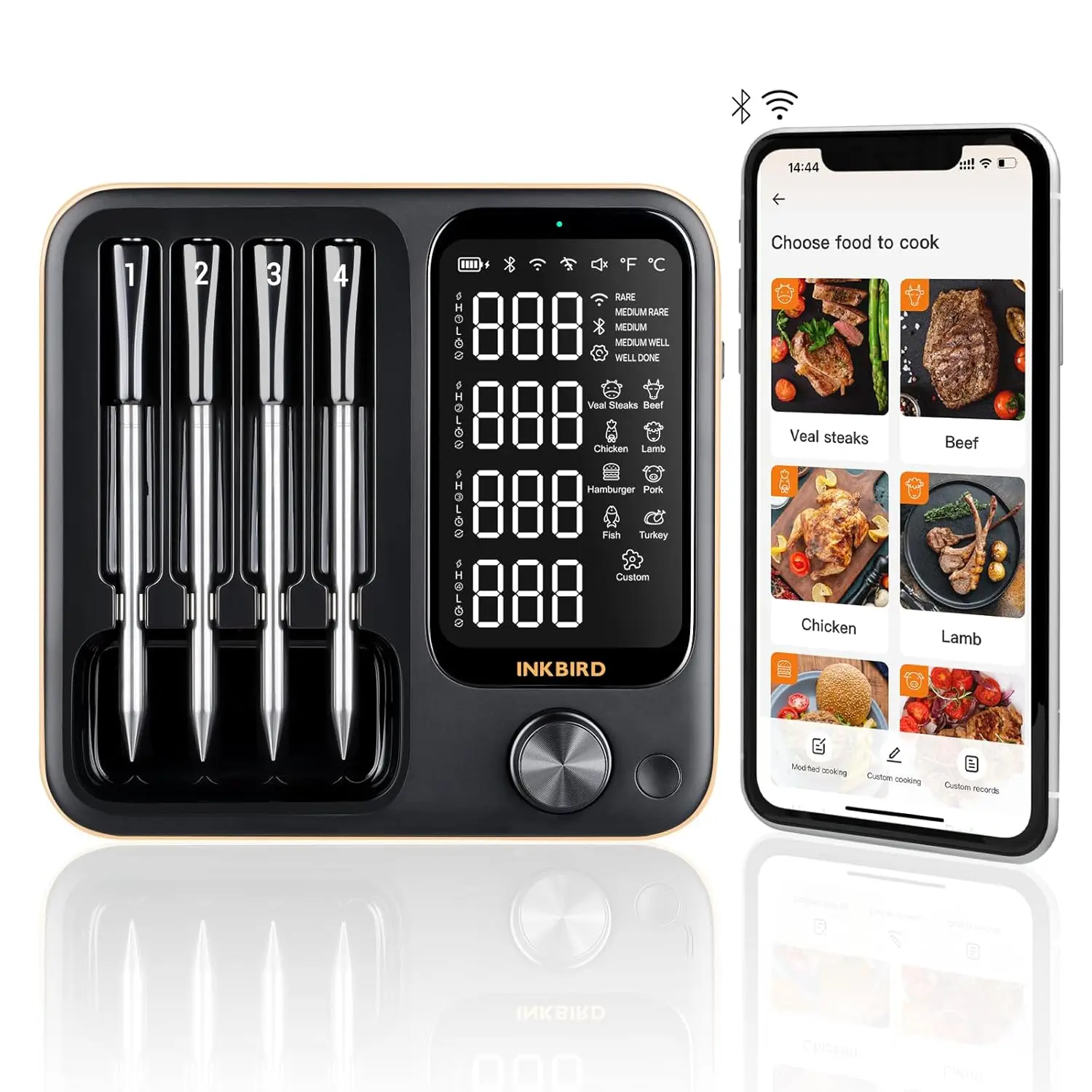 Беспроводной термометр для мяса с 4 датчиками, Wi-Fi, Bluetooth, цифровой, для гриля и духовки, с неограниченным радиусом действия, водонепроницаемый, для iOS и Android
Беспроводной термометр для мяса с 4 датчиками, Wi-Fi, Bluetooth, цифровой, для гриля и духовки, с неограниченным радиусом действия, водонепроницаемый, для iOS и Android