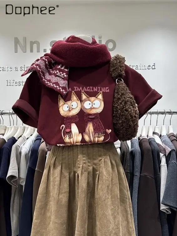 Winter Oversized Half Sleeve Top Heavy Craft Design Sense 3D Cat Thickened Brushed Mid-Length Short Sleeve T-Shirt for Women
Winter Oversized Half Sleeve Top Heavy Craft Design Sense 3D Cat Thickened Brushed Mid-Length Short Sleeve T-Shirt for Women