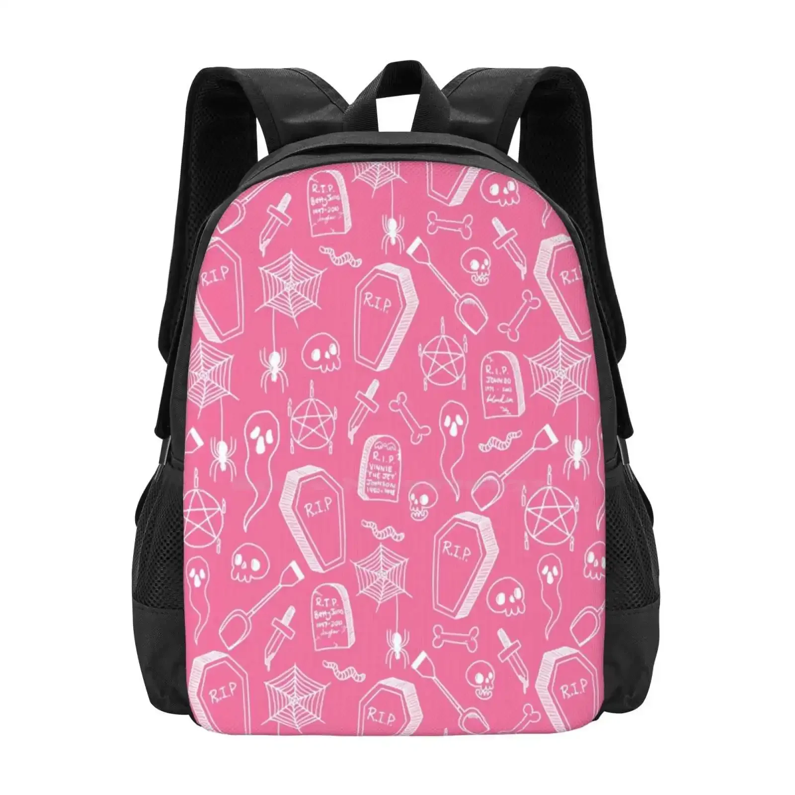 Graveyard Fun Times In Pink Hot Sale Schoolbag Backpack Fashion Bags Hex Coven Occult Goth Emo Pattern Black White Seamless
Graveyard Fun Times In Pink Hot Sale Schoolbag Backpack Fashion Bags Hex Coven Occult Goth Emo Pattern Black White Seamless