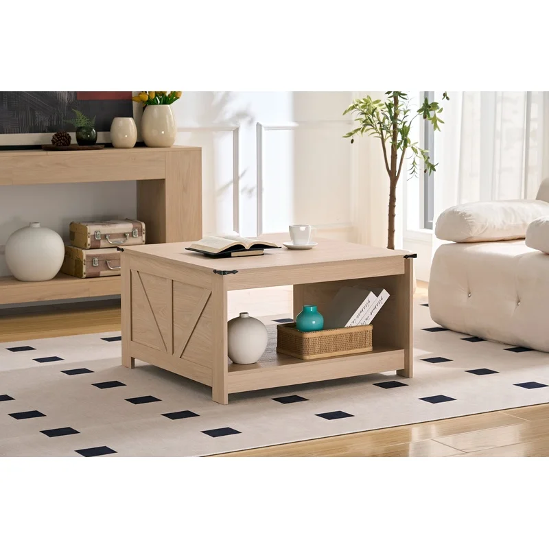Rustic Walnut & Ivory Square Coffee Table with Half-Open Storage for Living Room or Meeting Space
Rustic Walnut & Ivory Square Coffee Table with Half-Open Storage for Living Room or Meeting Space