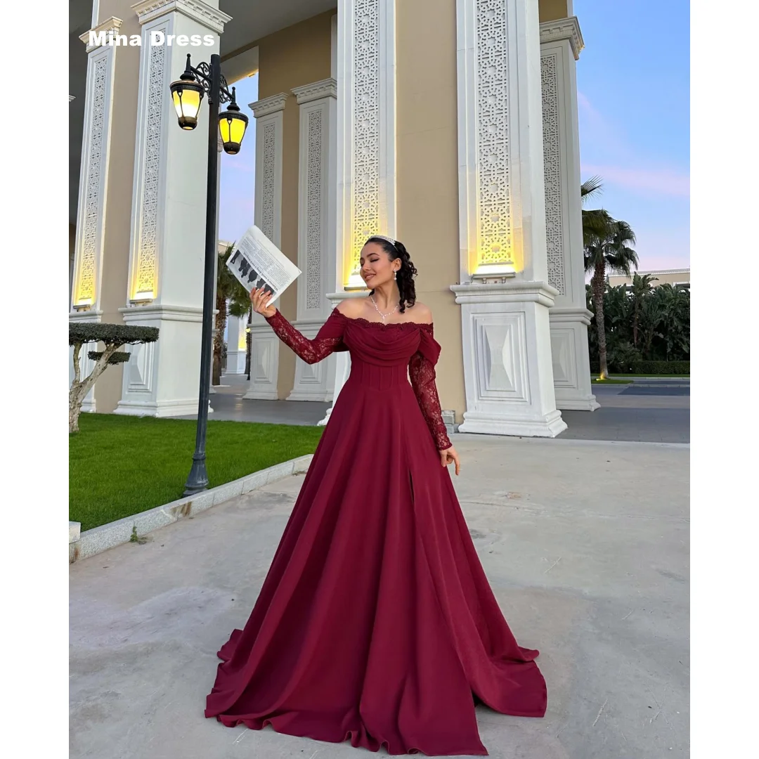 Mina Customized Wine Red Best Selling Dresses Slit Prom Dress One Shoulder Luxury Party Dress Lace Long Sleeves Elegant Brand
Mina Customized Wine Red Best Selling Dresses Slit Prom Dress One Shoulder Luxury Party Dress Lace Long Sleeves Elegant Brand