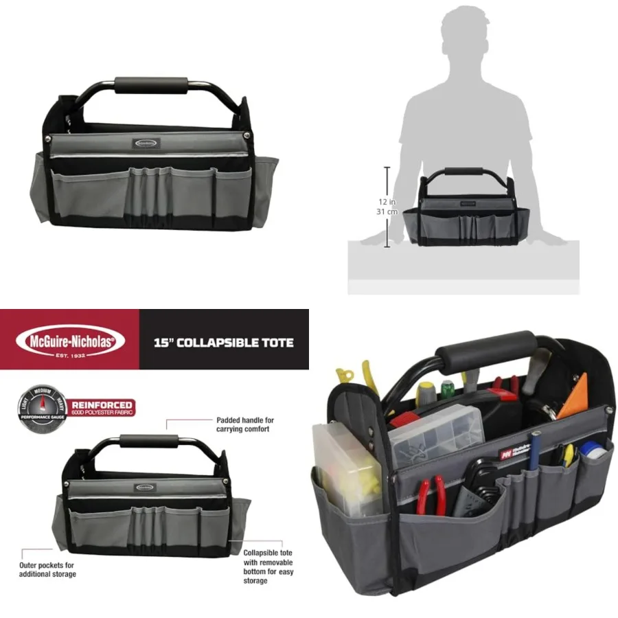 15 Collapsible Tool Tote, Grey and Black Tool Tote Bag,
15 Collapsible Tool Tote, Grey and Black Tool Tote Bag,