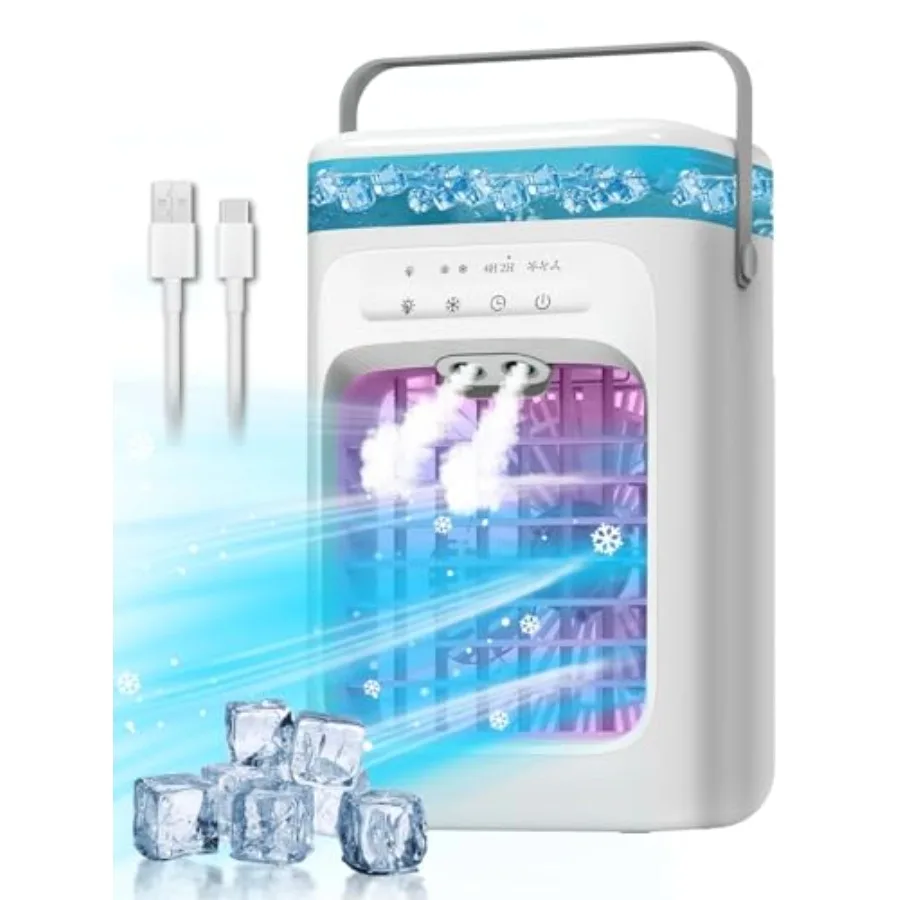 Portable air conditioner for bedroom office home camping: evaporative mini AC unit, plastic housing, white with blue accents, 3
Portable air conditioner for bedroom office home camping: evaporative mini AC unit, plastic housing, white with blue accents, 3