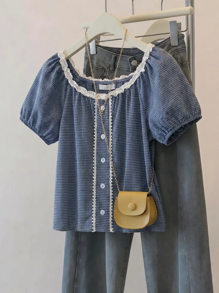 Korean Style Blue Plaid Short Sleeve Shirt Women's Summer New Loose Fit Doll Shirt Youthful Top Commute Style Bubble Sleeve
Korean Style Blue Plaid Short Sleeve Shirt Women's Summer New Loose Fit Doll Shirt Youthful Top Commute Style Bubble Sleeve