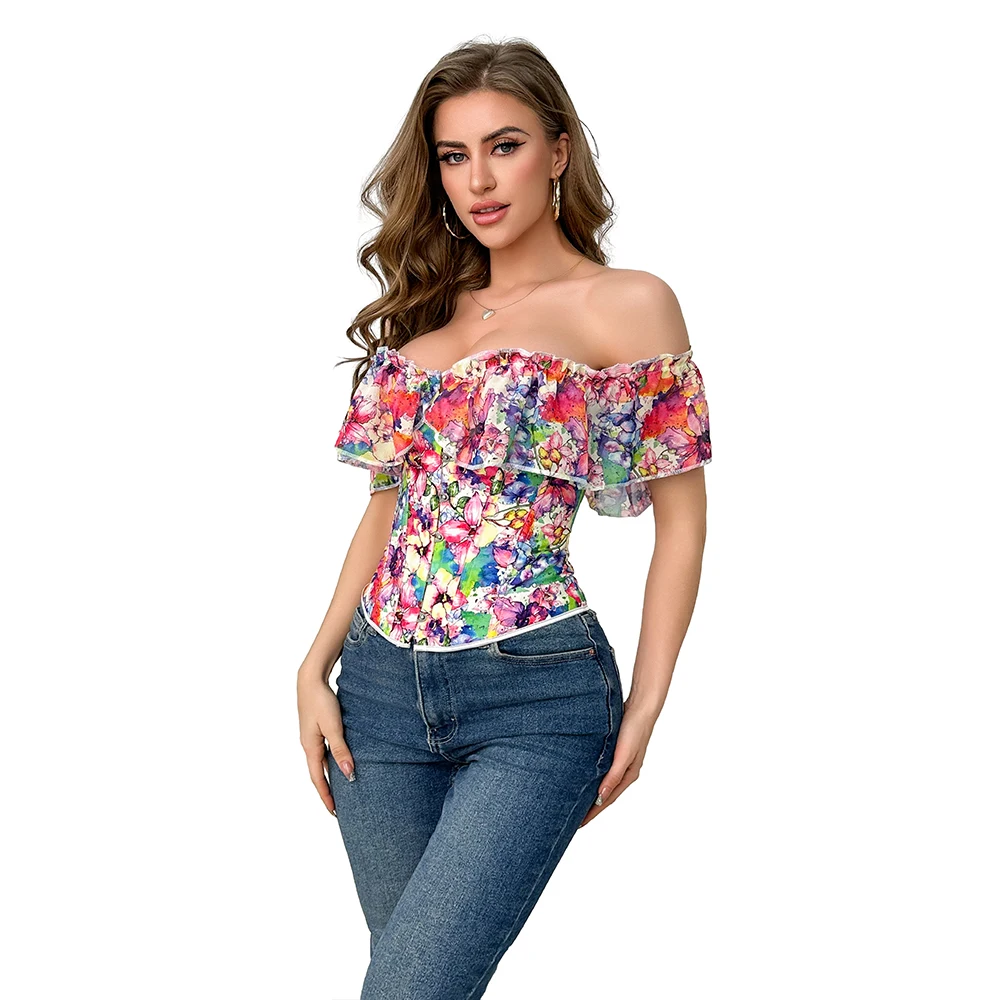 Fashion Floral Overbust Corset Off Shoulder Short Ruffle Sleeve Bustier Top Blouse Corselet Shirt
Fashion Floral Overbust Corset Off Shoulder Short Ruffle Sleeve Bustier Top Blouse Corselet Shirt